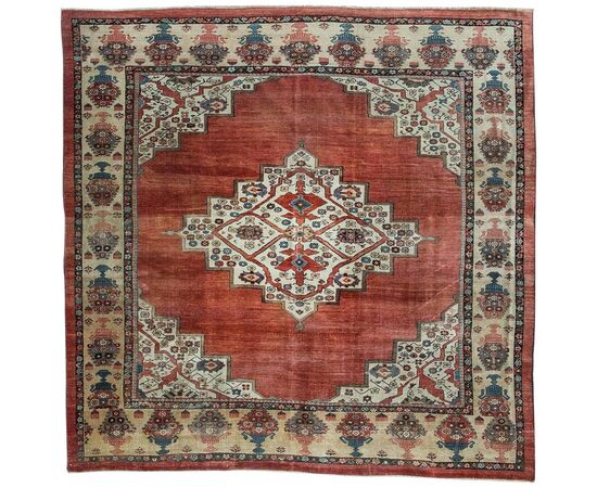 Rare large antique square Bakhshayesh rug from private collection - (630)