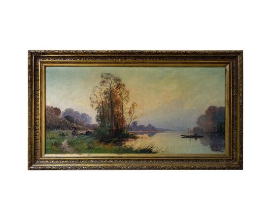 Painting "River with Boat" - O/7020