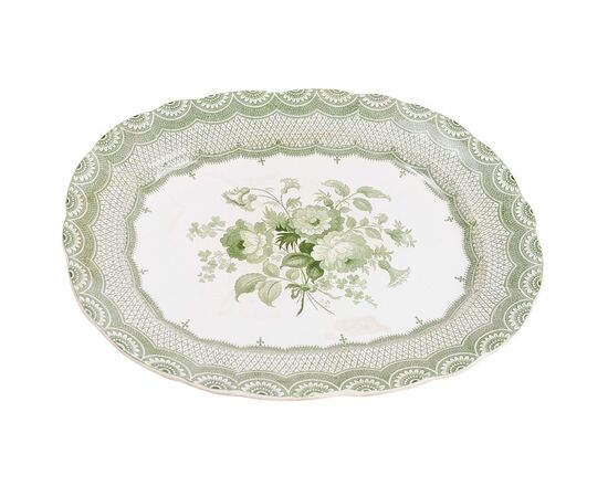 White/green English plate for wall or centerpiece - O/3293