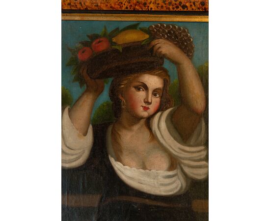 Pair of antique French paintings with a portrait of Lavinia - O/7418