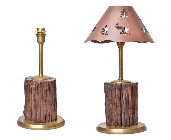 Fossil wood table lamps for mountain homes. O/7566-7567-7568