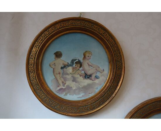 Coppia di tondi, "Giochi di amorini"