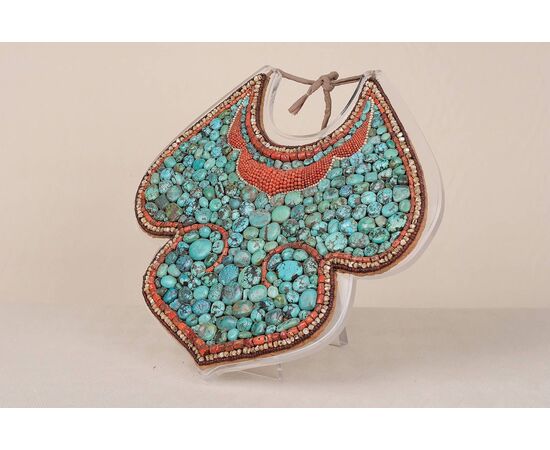 Antique Rare Tibetan Breastplate in turquoise and coral - O/5153