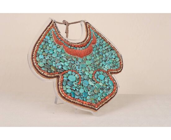 Antique Rare Tibetan Breastplate in turquoise and coral - O/5153
