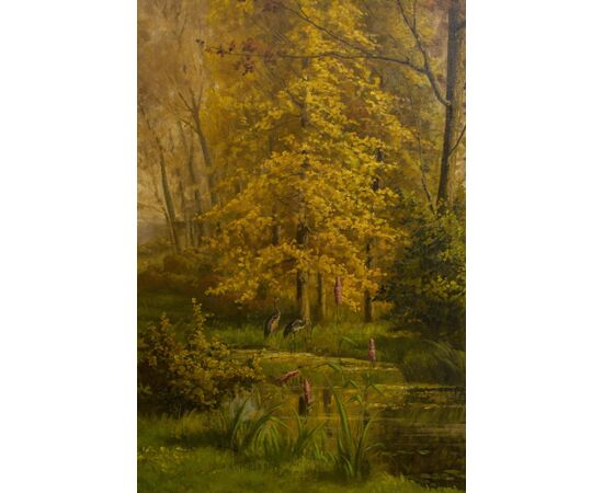 Large antique Spring-Summer landscape painting, also suitable as a sliding door - O/7362