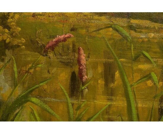 Large antique Spring-Summer landscape painting, also suitable as a sliding door - O/7362