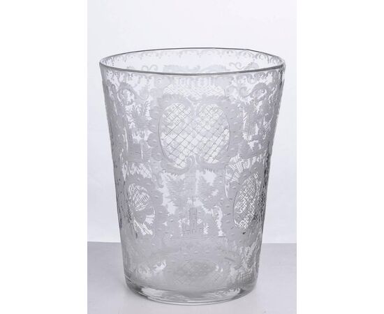 Importante antico vaso olandese in cristallo inciso - O/311