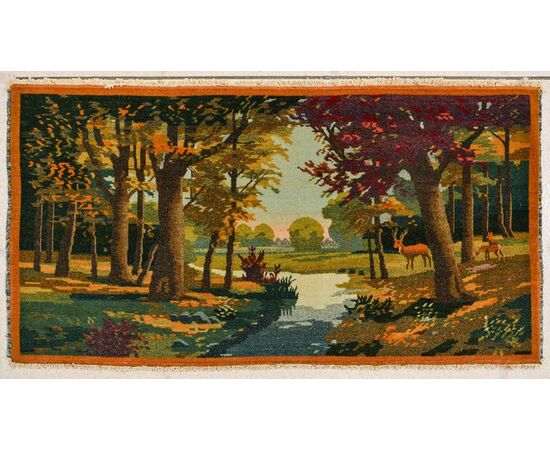 Rare small Persian KASHAN carpet with "panorama" subject - SN