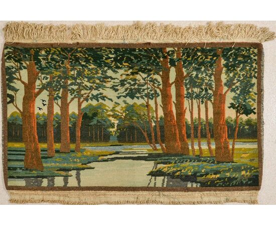 Rare small Persian KASHAN carpet with a "landscape" subject - without reserve.