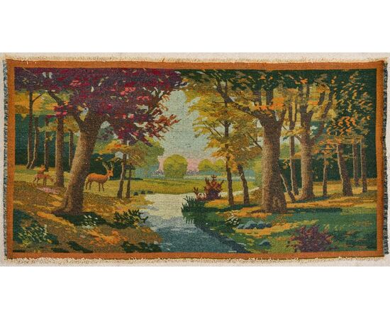Rare small Persian KASHAN carpet with "panorama" subject - SN