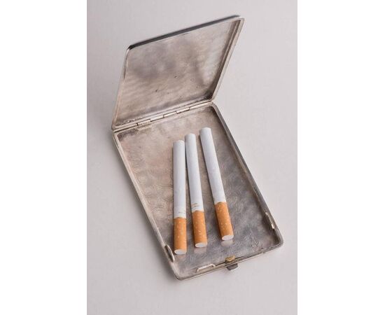 Antique Italian silver cigar case with gold initials - A/EP