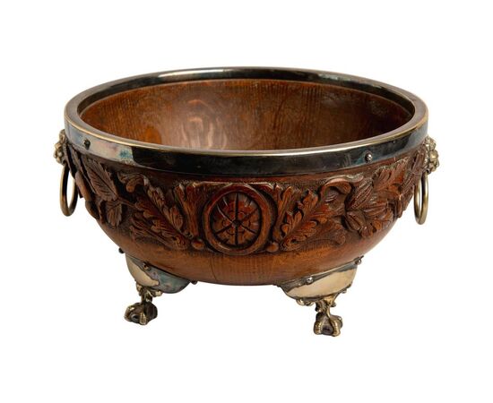 Antique Scottish wooden and silver plate bowl O/7478