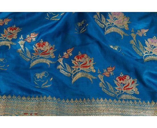 Antique turquoise Indian SARI - B/1524-7
