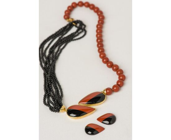 Necklace in black agate and red jasper - G/4