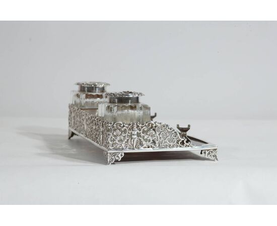 English silver and tortoiseshell inkwell - A/2128