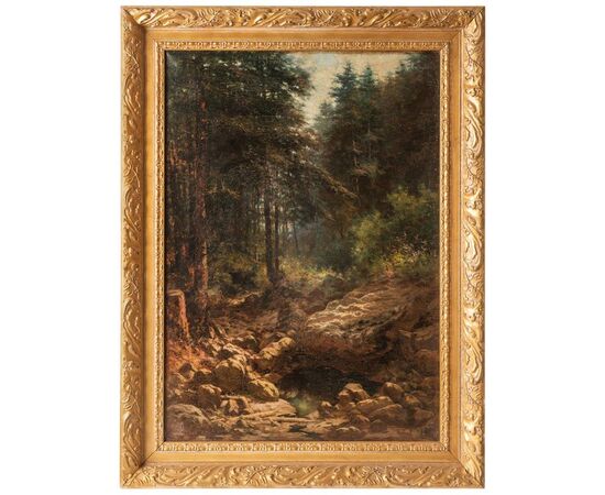French painting "Stream in the woods" - O/8218