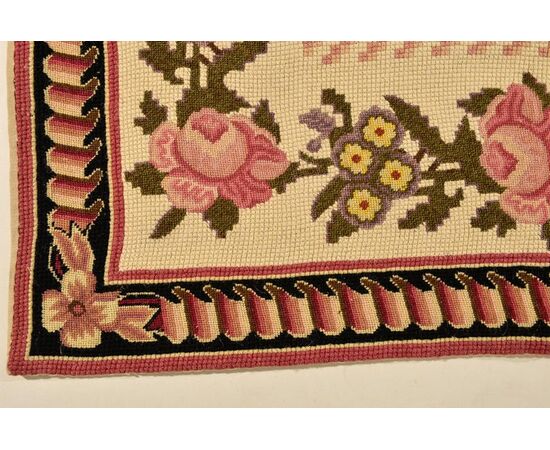 Pair of small square embroidered Needle Point rugs - no. 361-362