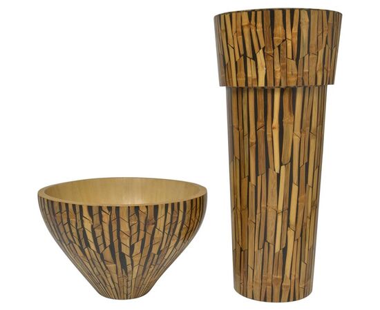 Bamboo design vase and bowl - O/3539 and 3527