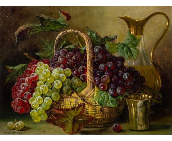 19th-century painting "grapes in a basket" - O/1699