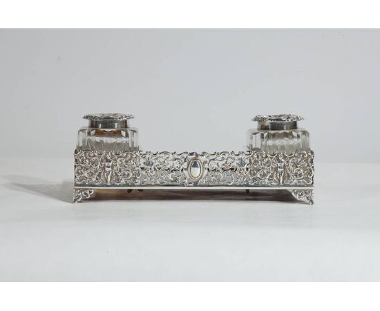 English silver and tortoiseshell inkwell - A/2128