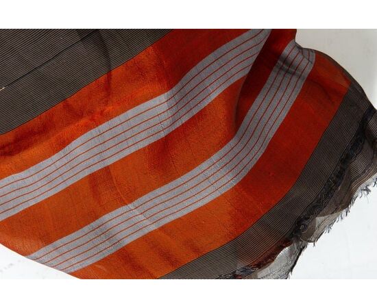 Antique Indian Sari, brown color, brick red and gold border - B/1524