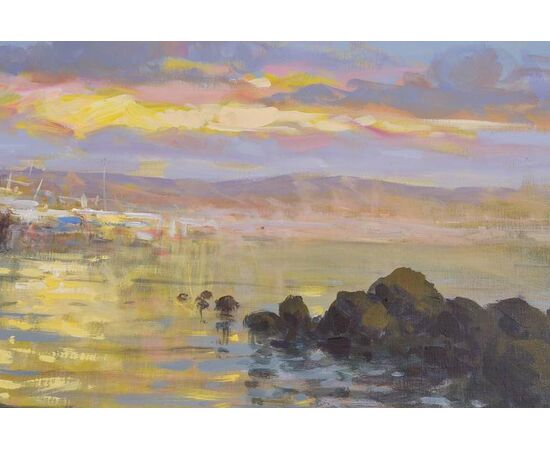 Italian painting "Boats at dusk"- O/6526