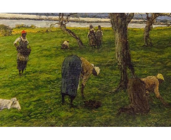 Italian landscape painting with flock - O/8216 -