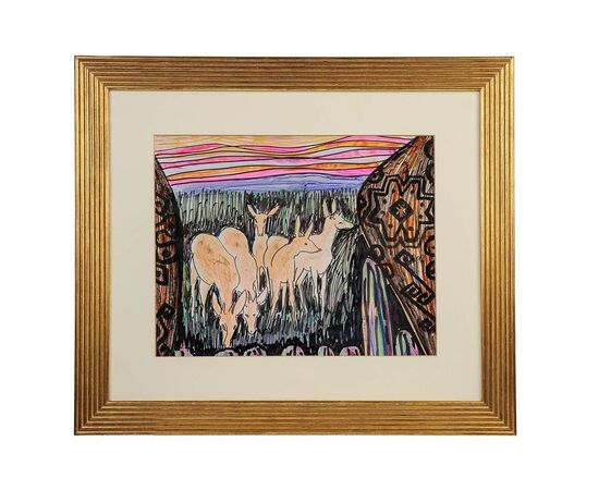 Acquarello con paesaggio sud-americano - O/8171