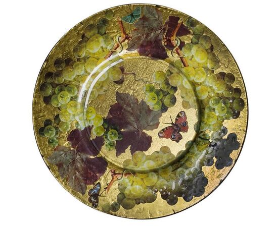 Large wall plate decorated with decoupage and gold leaf - O/5446