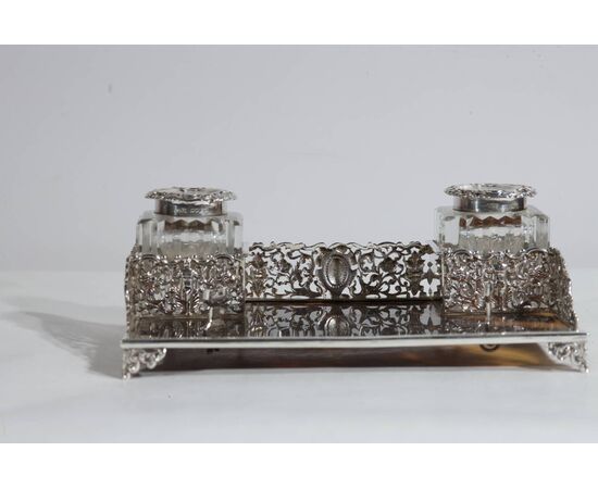 English silver and tortoiseshell inkwell - A/2128