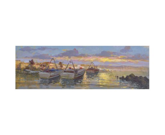 Italian painting "Boats at dusk"- O/6526
