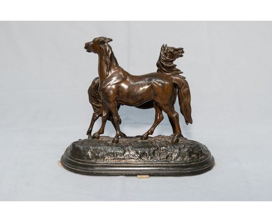Statua francese in bronzo con cavalli - O/2677 -