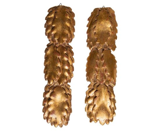 Coppia antichi fregi dorati "foglie" - O/4792 -