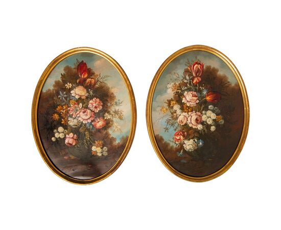 Pair of oval paintings on copper - O/8272 -