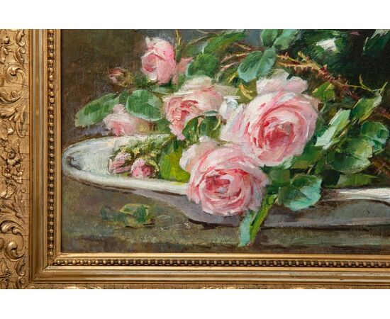Painting "roses on a table" signed - O/5816 -