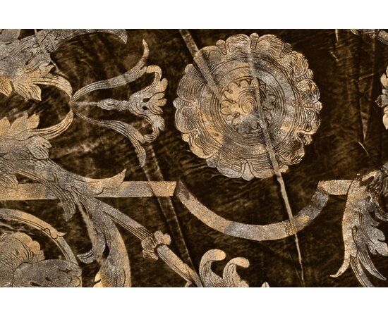 Coppia di pannelli in velluto marrone con stampa a mano - B/1778 -