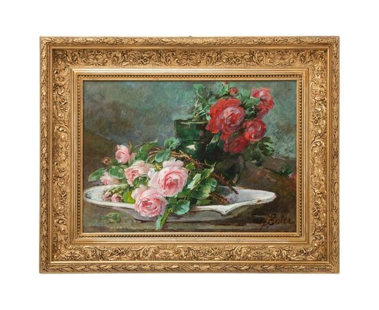 Painting "roses on a table" signed - O/5816 -