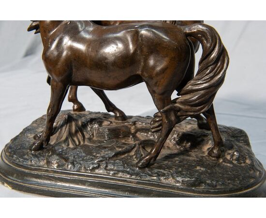 Statua francese in bronzo con cavalli - O/2677 -