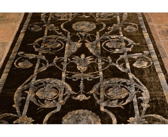 Coppia di pannelli in velluto marrone con stampa a mano - B/1778 -