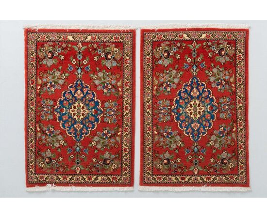 Pair of Persian GHUM bedside rugs - Shah Pahlavi period - no. 708-709.