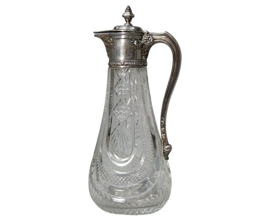 Antica elegante caraffa in cristallo ed argento - O/312 -