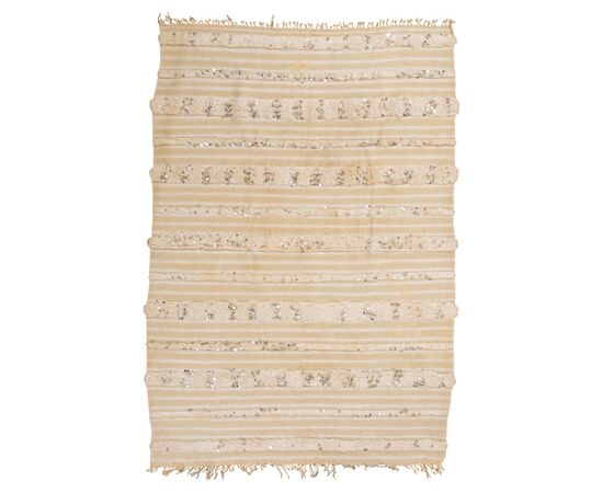 White Moroccan carpet-shawl with sequins - n. 1013 -