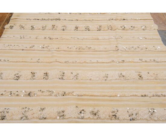 White Moroccan carpet-shawl with sequins - n. 1013 -