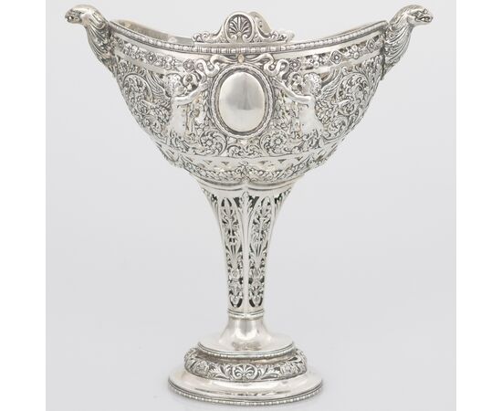 Pair of pierced, embossed and chased silver cups, Hanau, late 19th century