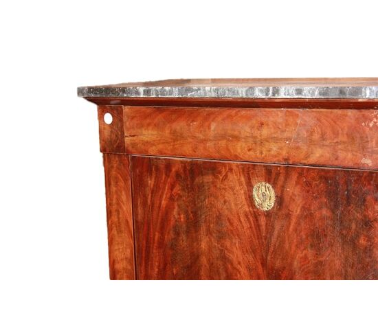 Secretaire francese di metà 1800 stile Impero con bocchette in bronzo e piano in marmo nero