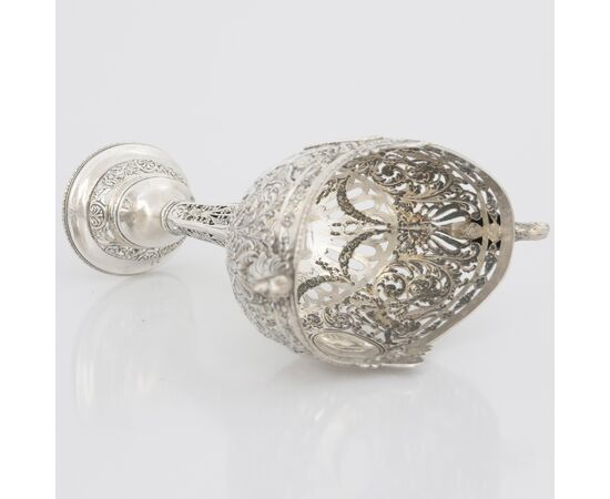 Pair of pierced, embossed and chased silver cups, Hanau, late 19th century