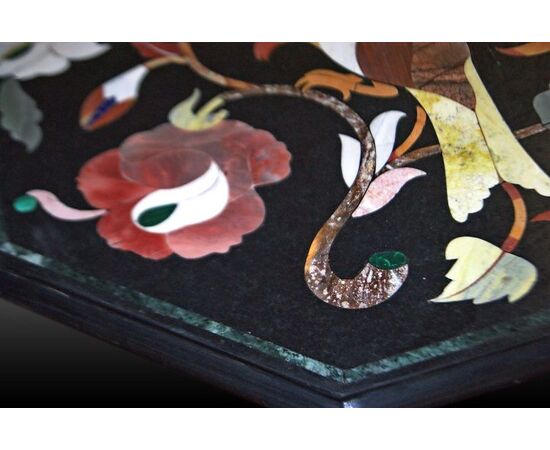 Italian octagonal marble coffee table with rich inlay of semi-precious hard stones