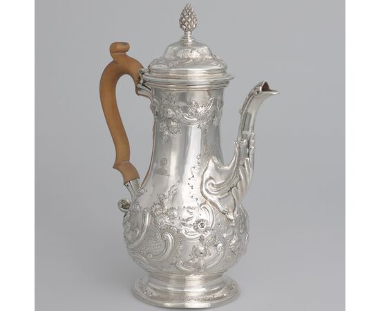 Caffettiera in argento sterling Giorgio III, William Cripps, Londra, 1762