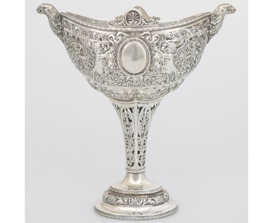 Pair of pierced, embossed and chased silver cups, Hanau, late 19th century