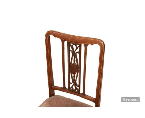 Set of 4 Victorian mahogany wood chairs with inlay threading